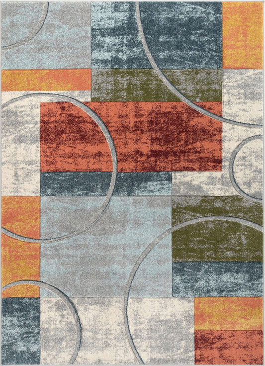 Jive Modern Abstract Geometric Arcs & Shapes Multi Distressed High-Low Rug RU-161