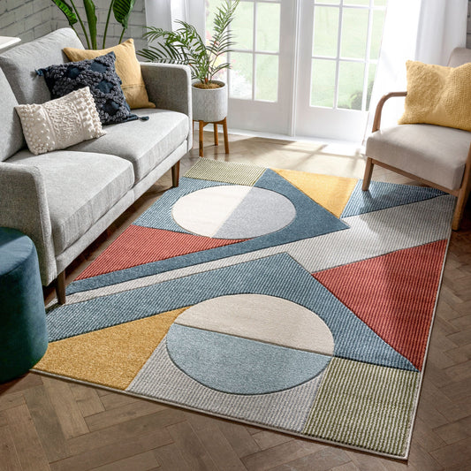 Glimmer Mid-Century Modern Geometric Pattern Multi Distressed High-Low Rug RU-181