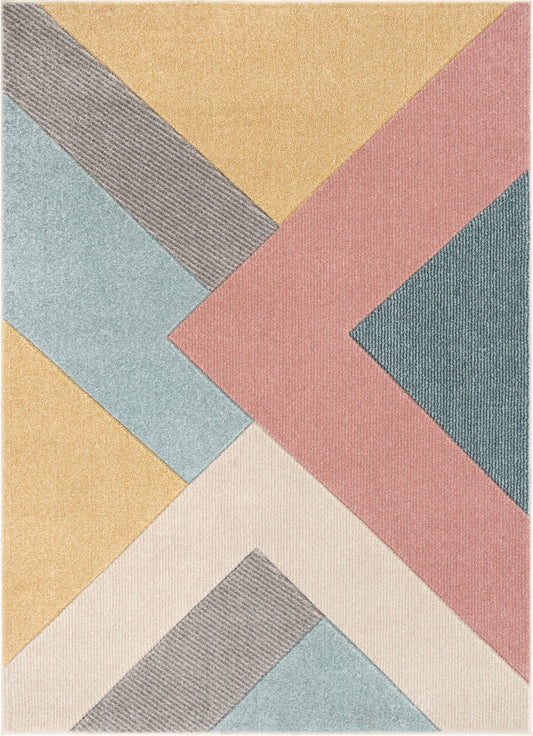 Alma Mid-Century Modern Geometric Triangle Pattern Multi Distressed High-Low Rug RU-201