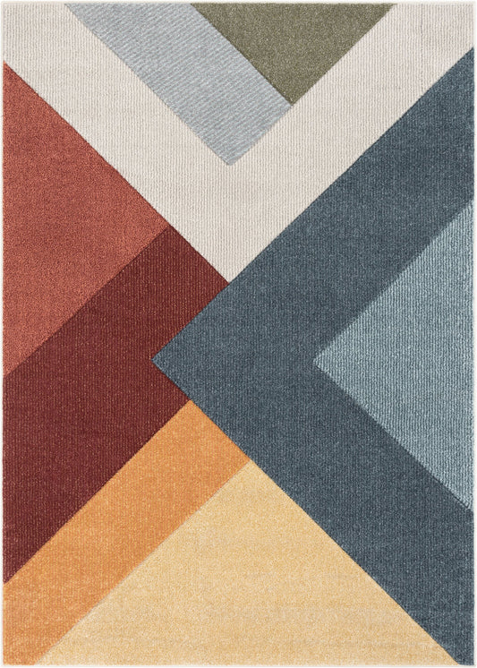 Alma Mid-Century Modern Geometric Triangle Pattern Multi Distressed High-Low Rug RU-206