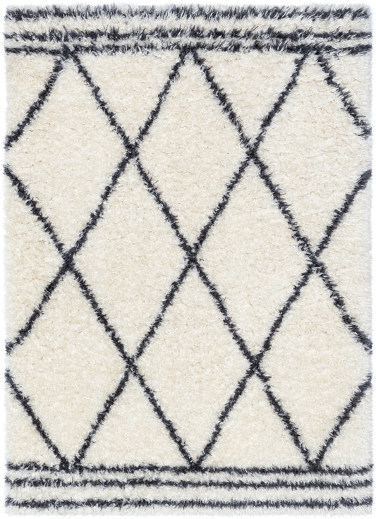 Sedona Modern Ethnic Shag Ivory Grey Soft Rug RUE-12