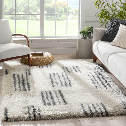 Yucca Modern Ethnic Shag Ivory Grey Soft Rug RUE-22