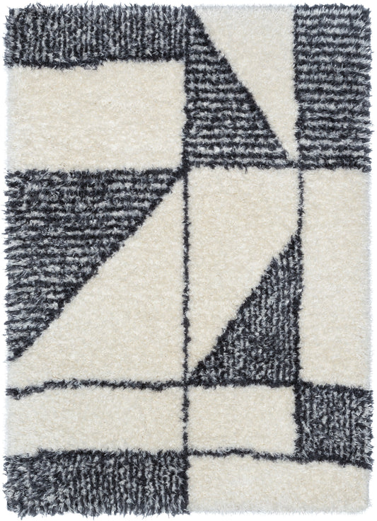 Zuni Moroccan Ethnic Shag Ivory Grey Soft Rug RUE-32