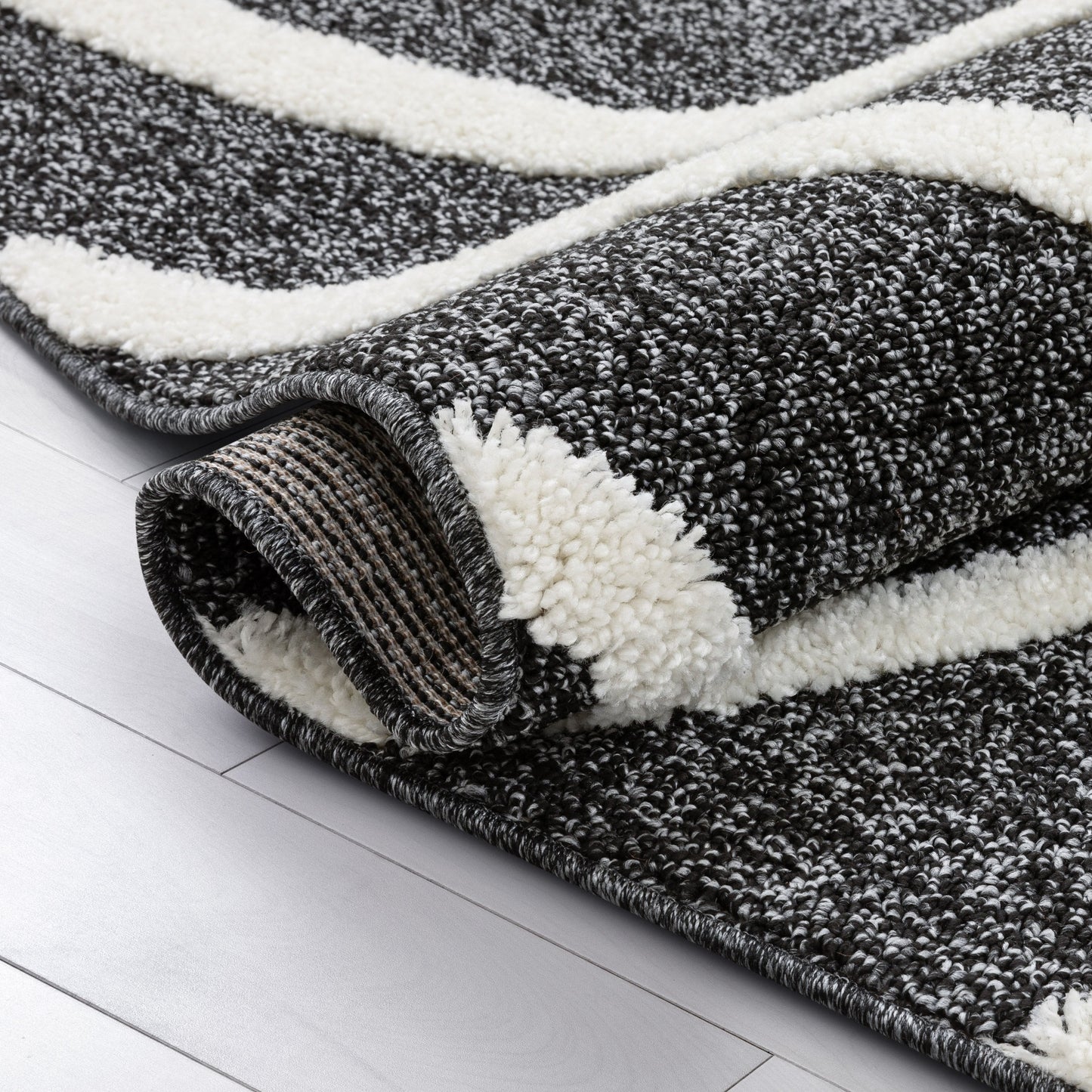Lydia Contemporary Coastal Geometric Black High-Low Textured Rug SAL-103