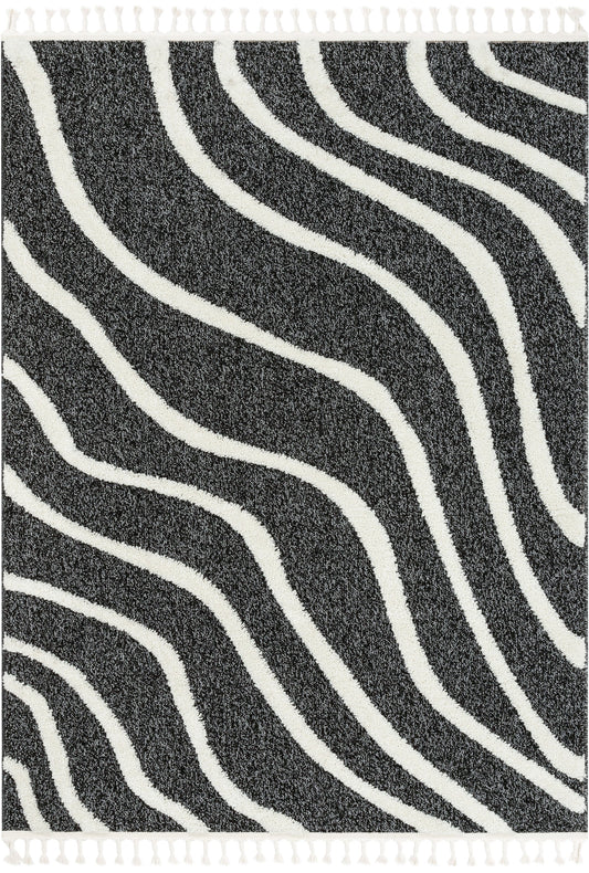 Lydia Contemporary Coastal Geometric Black High-Low Textured Rug SAL-103
