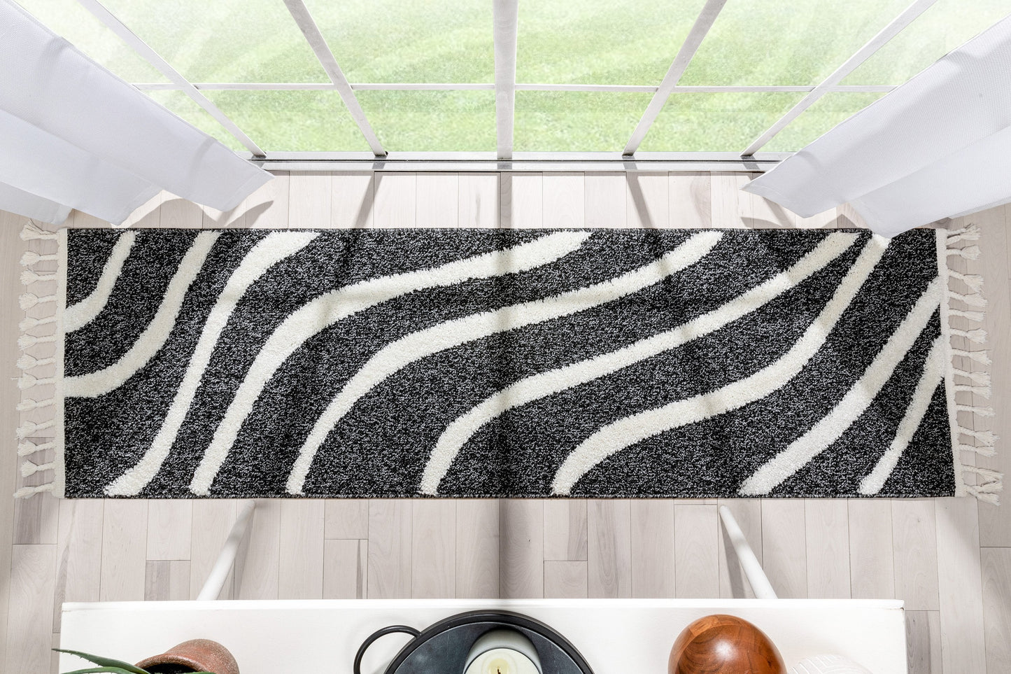 Lydia Contemporary Coastal Geometric Black High-Low Textured Rug SAL-103