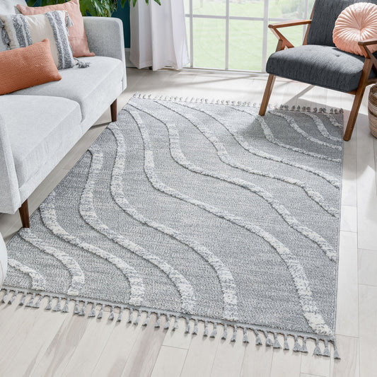Lydia Contemporary Coastal Geometric Grey High-Low Textured Rug SAL-107