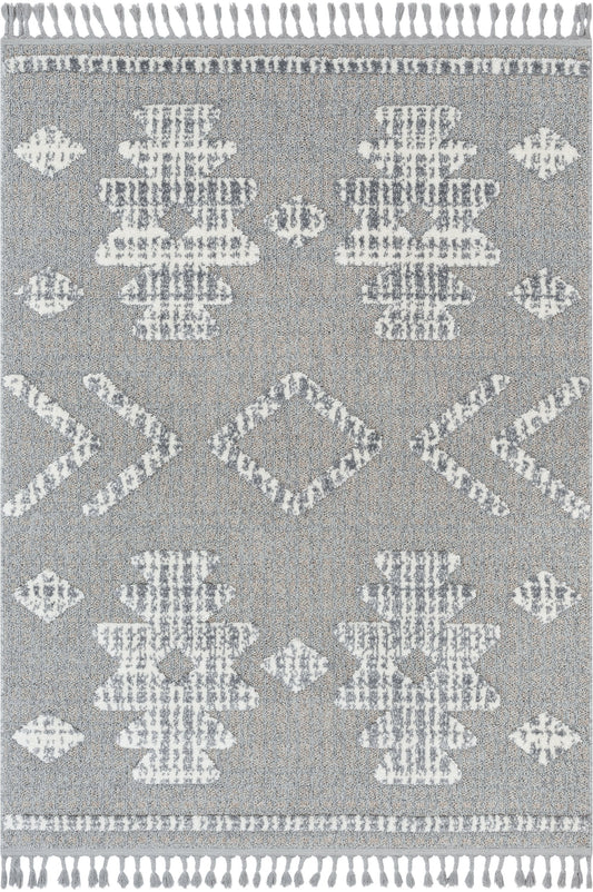 Savannah Tribal Geometric Pattern Ivory High-Low Textured Rug SAL-112