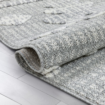 Savannah Tribal Geometric Pattern Grey High-Low Textured Rug SAL-117