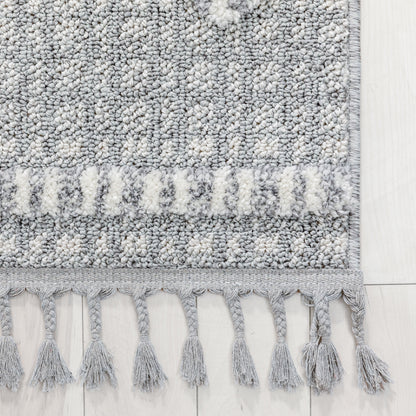 Savannah Tribal Geometric Pattern Grey High-Low Textured Rug SAL-117