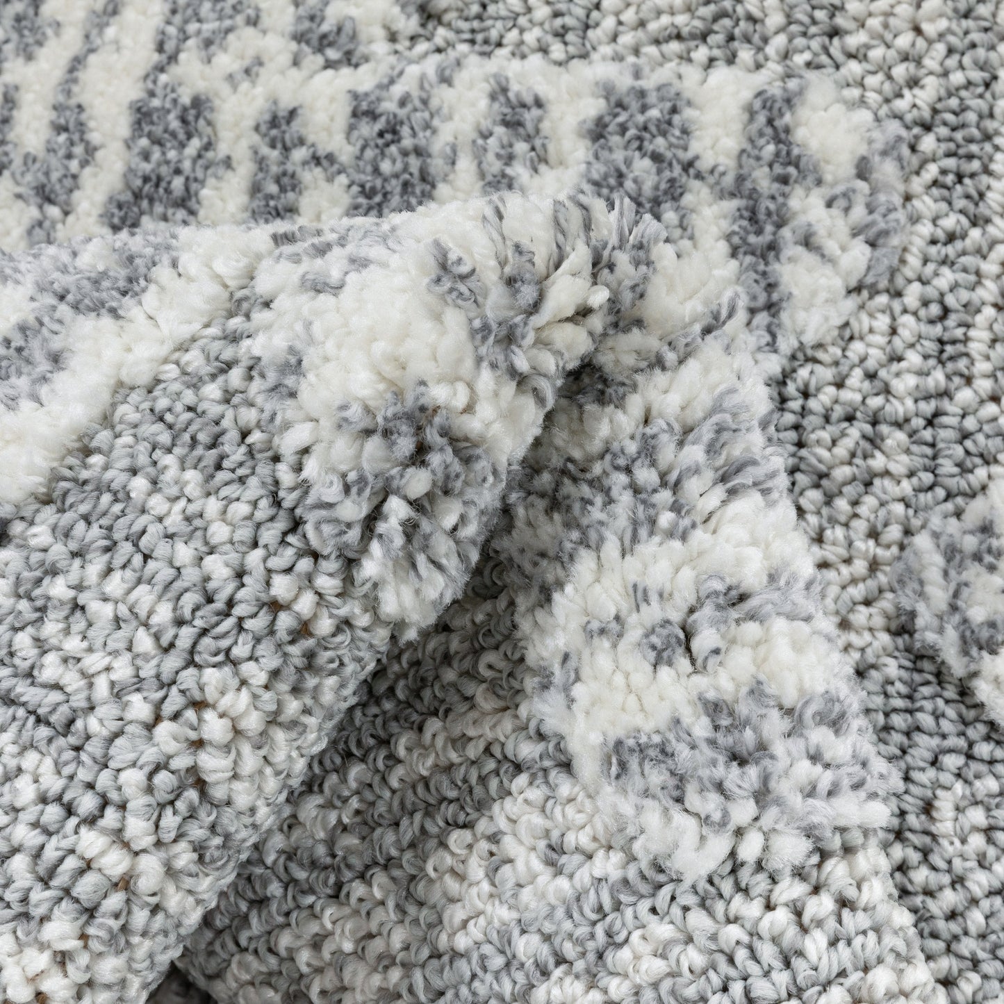 Savannah Tribal Geometric Pattern Grey High-Low Textured Rug SAL-117