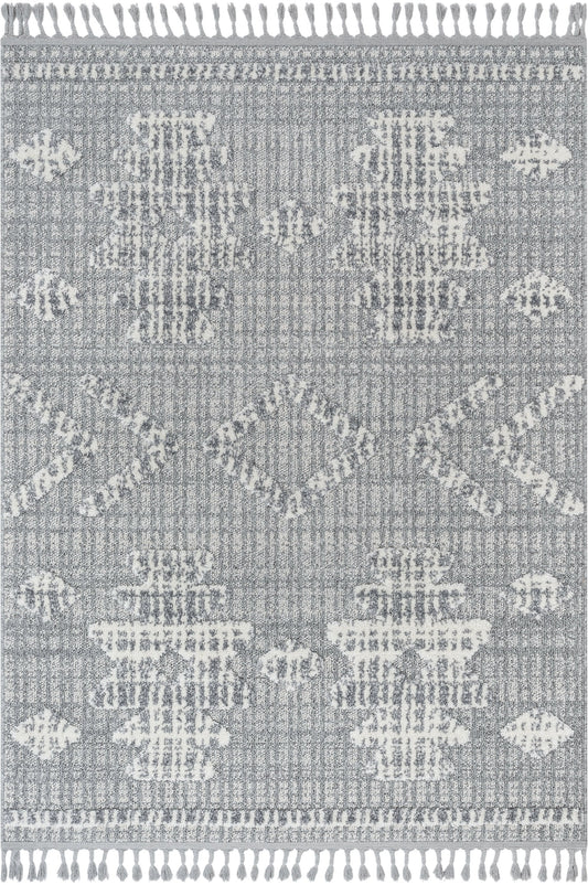 Savannah Tribal Geometric Pattern Grey High-Low Textured Rug SAL-117