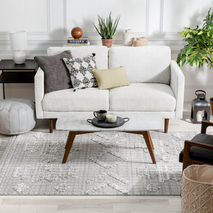 Savannah Tribal Geometric Pattern Grey High-Low Textured Rug SAL-117