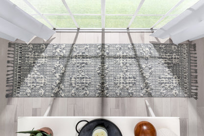 Savannah Tribal Geometric Pattern Grey High-Low Textured Rug SAL-117