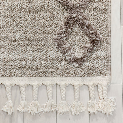 Skylar Moroccan Diamond Pattern Ivory/Brown High-Low Textured Rug SAL-12