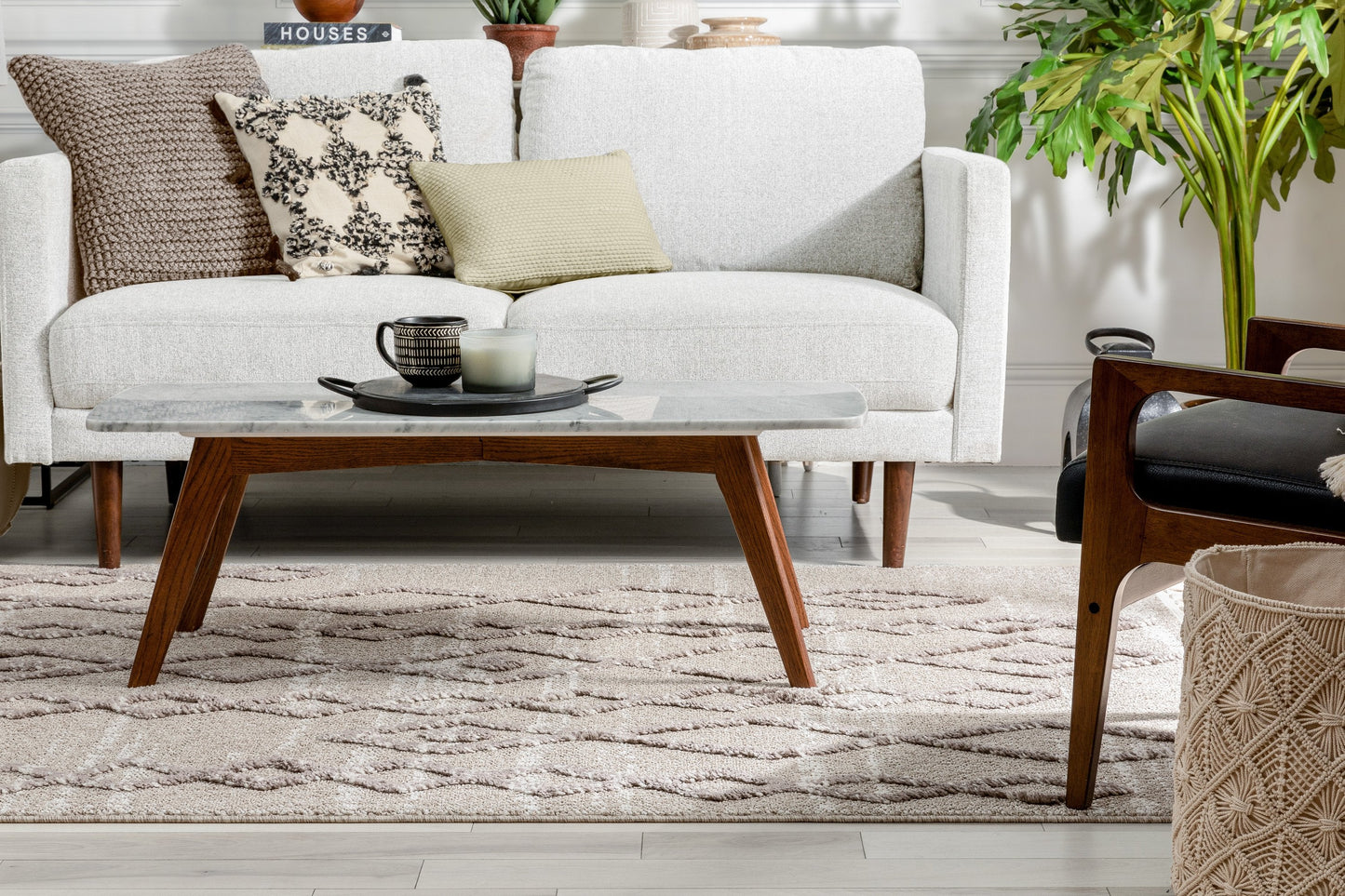 Skylar Moroccan Diamond Pattern Ivory/Brown High-Low Textured Rug SAL-12