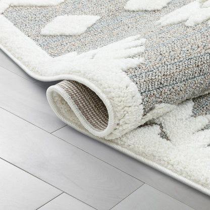 Addison Tribal Moroccan Diamond Pattern Beige High-Low Textured Rug SAL-42