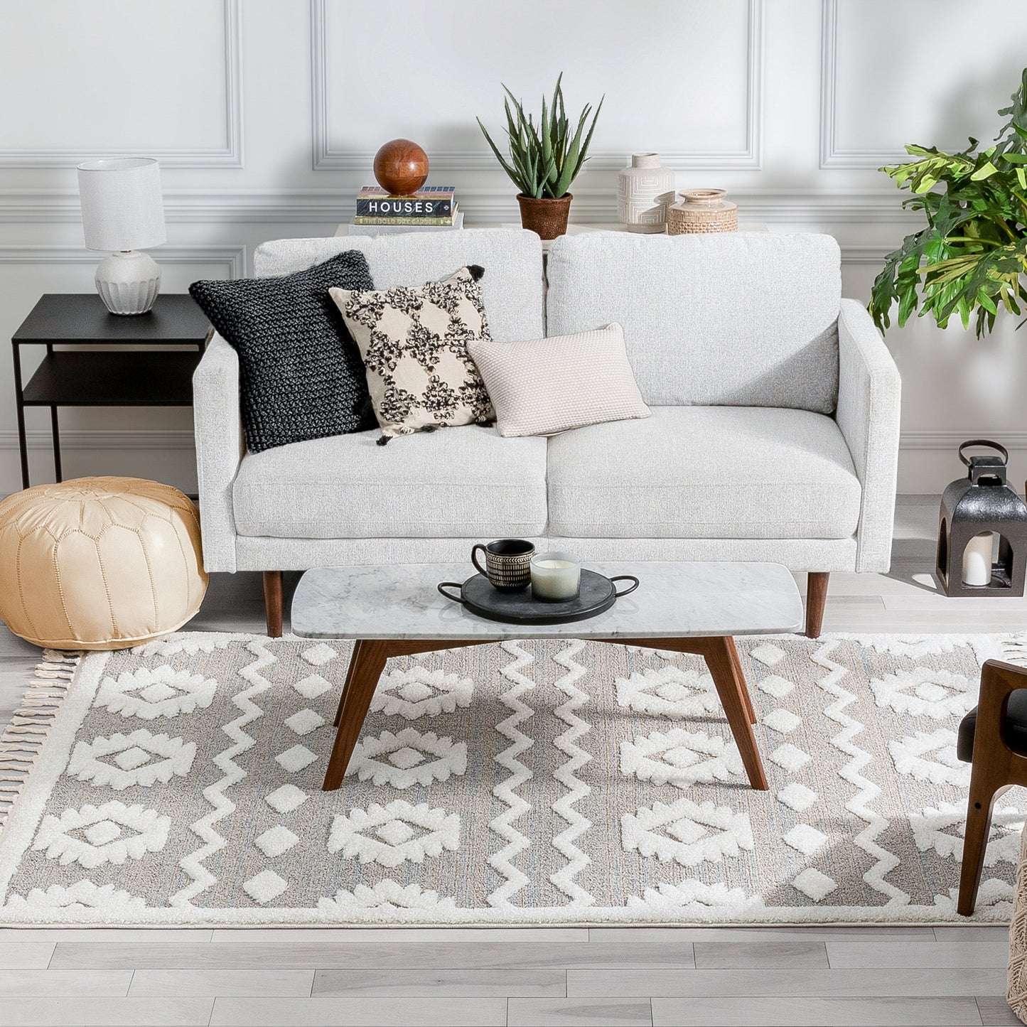 Addison Tribal Moroccan Diamond Pattern Beige High-Low Textured Rug SAL-42