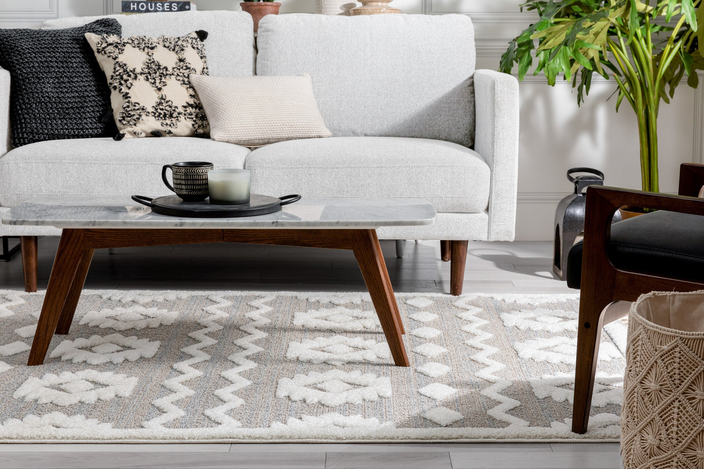 Addison Tribal Moroccan Diamond Pattern Beige High-Low Textured Rug SAL-42