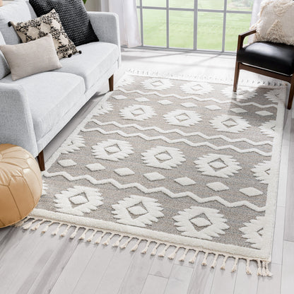 Addison Tribal Moroccan Diamond Pattern Beige High-Low Textured Rug SAL-42