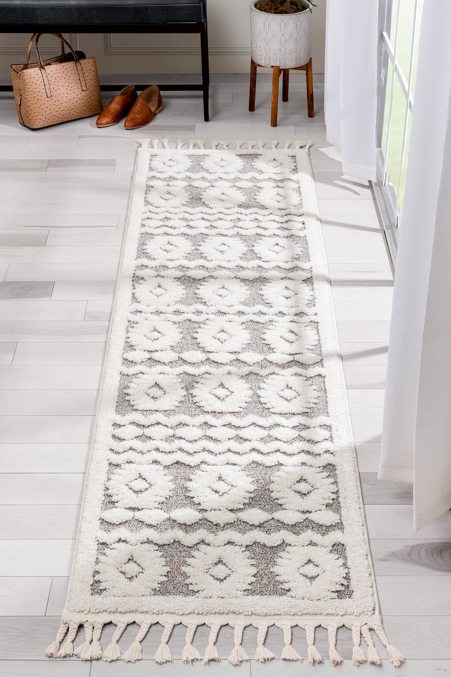 Addison Tribal Moroccan Diamond Pattern Beige High-Low Textured Rug SAL-42
