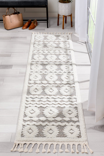 Addison Tribal Moroccan Diamond Pattern Beige High-Low Textured Rug SAL-42