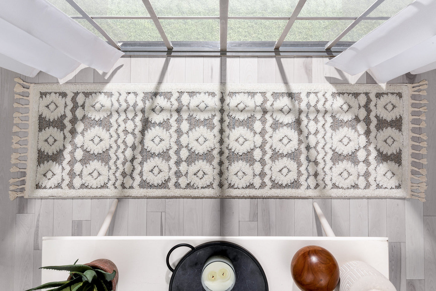 Addison Tribal Moroccan Diamond Pattern Beige High-Low Textured Rug SAL-42