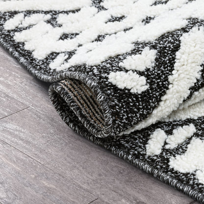 Eliana Tribal Geometric Chevron pattern Dark Grey White High-Low Textured Rug SAL-57