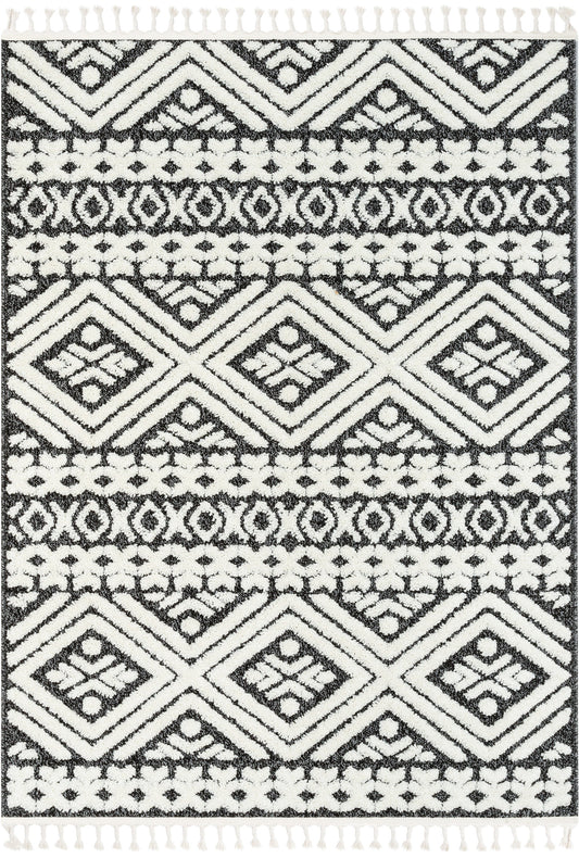 Eliana Tribal Geometric Chevron pattern Dark Grey White High-Low Textured Rug SAL-57