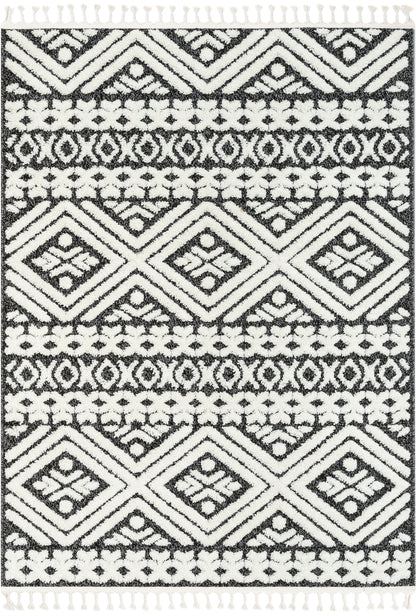 Eliana Tribal Geometric Chevron pattern Dark Grey White High-Low Textured Rug SAL-57