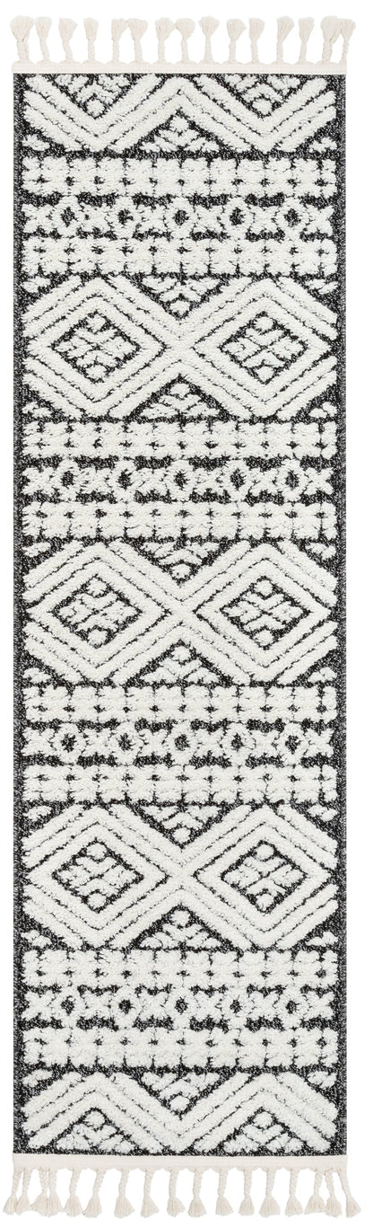 Eliana Tribal Geometric Chevron pattern Dark Grey White High-Low Textured Rug SAL-57