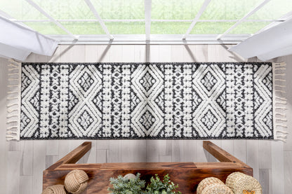 Eliana Tribal Geometric Chevron pattern Dark Grey White High-Low Textured Rug SAL-57