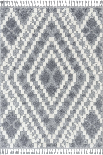 Melanie Contemporary Medallion Diamond Pattern Grey Cream High-Low Textured Rug SAL-87