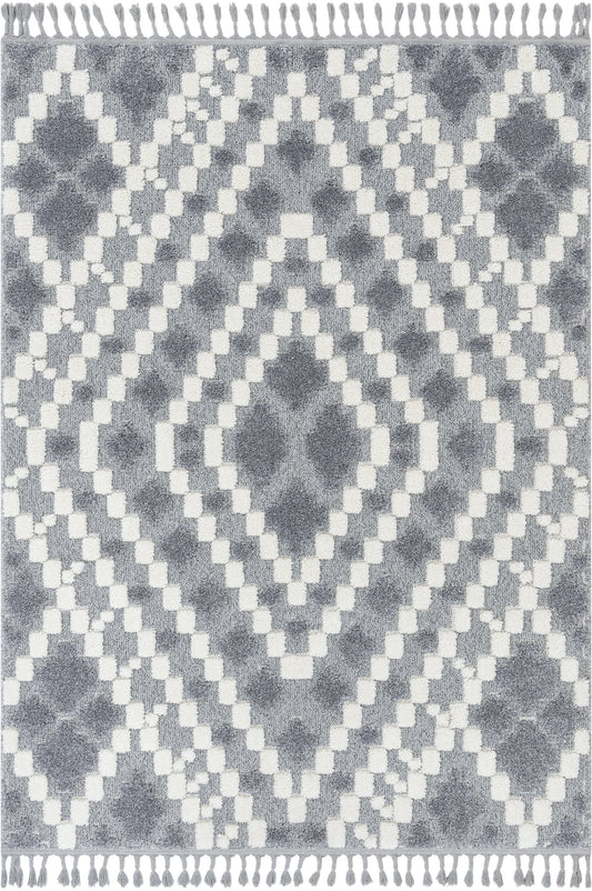 Melanie Contemporary Medallion Diamond Pattern Grey Cream High-Low Textured Rug SAL-87