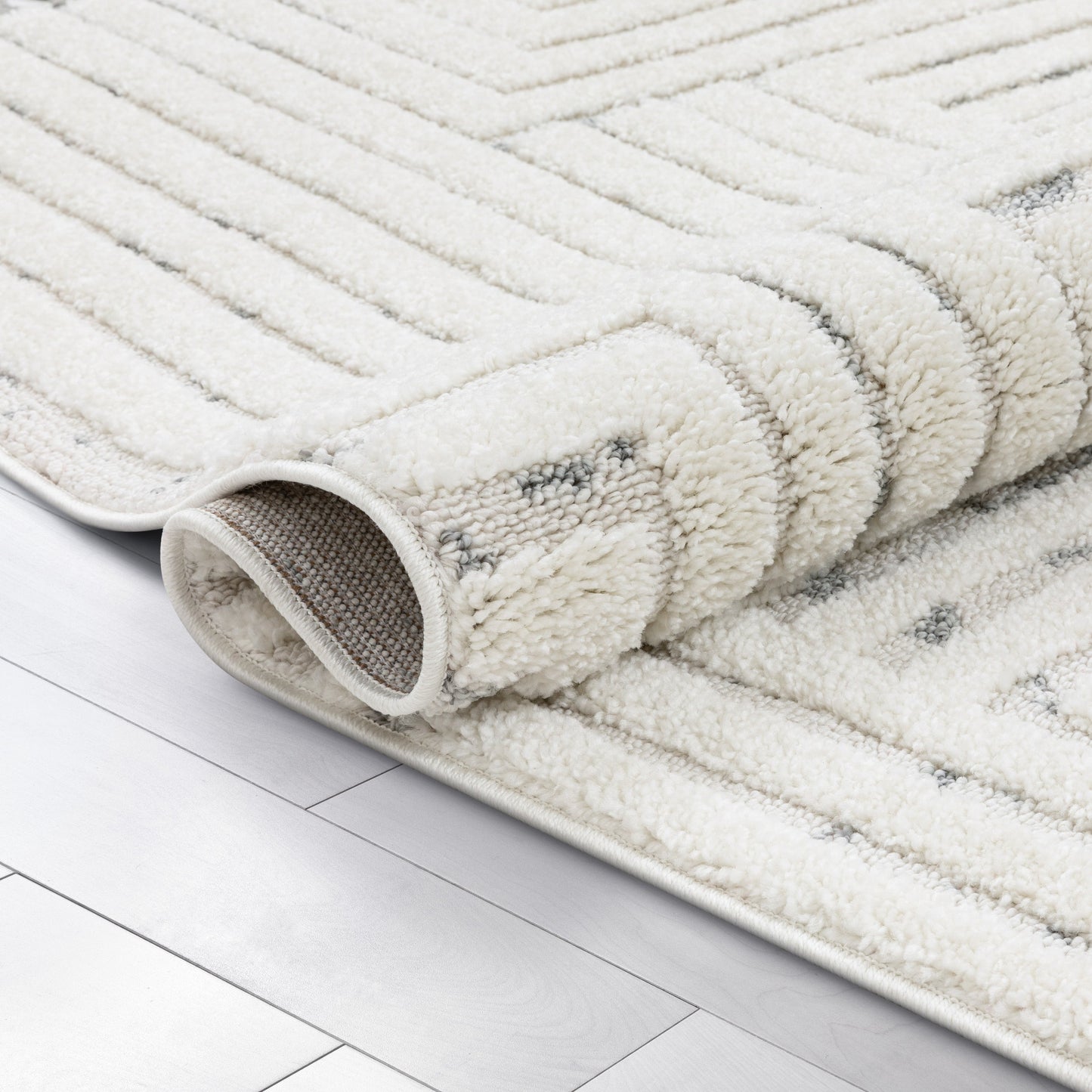 Gianna Modern Geometric Stripes Cream Grey High-Low Textured Rug SAL-92