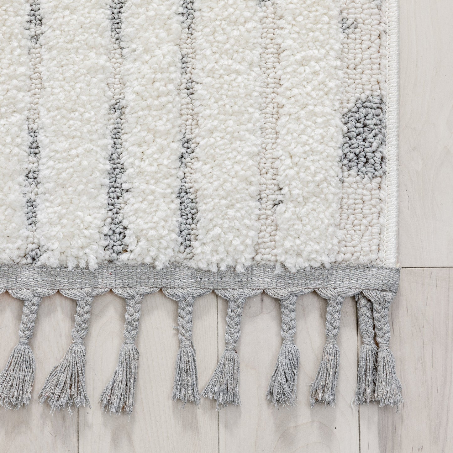 Gianna Modern Geometric Stripes Cream Grey High-Low Textured Rug SAL-92
