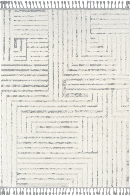 Gianna Modern Geometric Stripes Cream Grey High-Low Textured Rug SAL-92