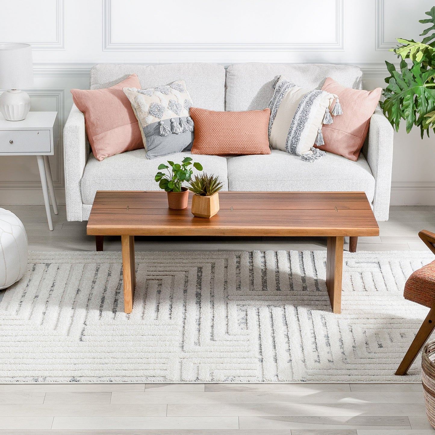 Gianna Modern Geometric Stripes Cream Grey High-Low Textured Rug SAL-92