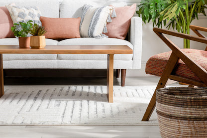 Gianna Modern Geometric Stripes Cream Grey High-Low Textured Rug SAL-92