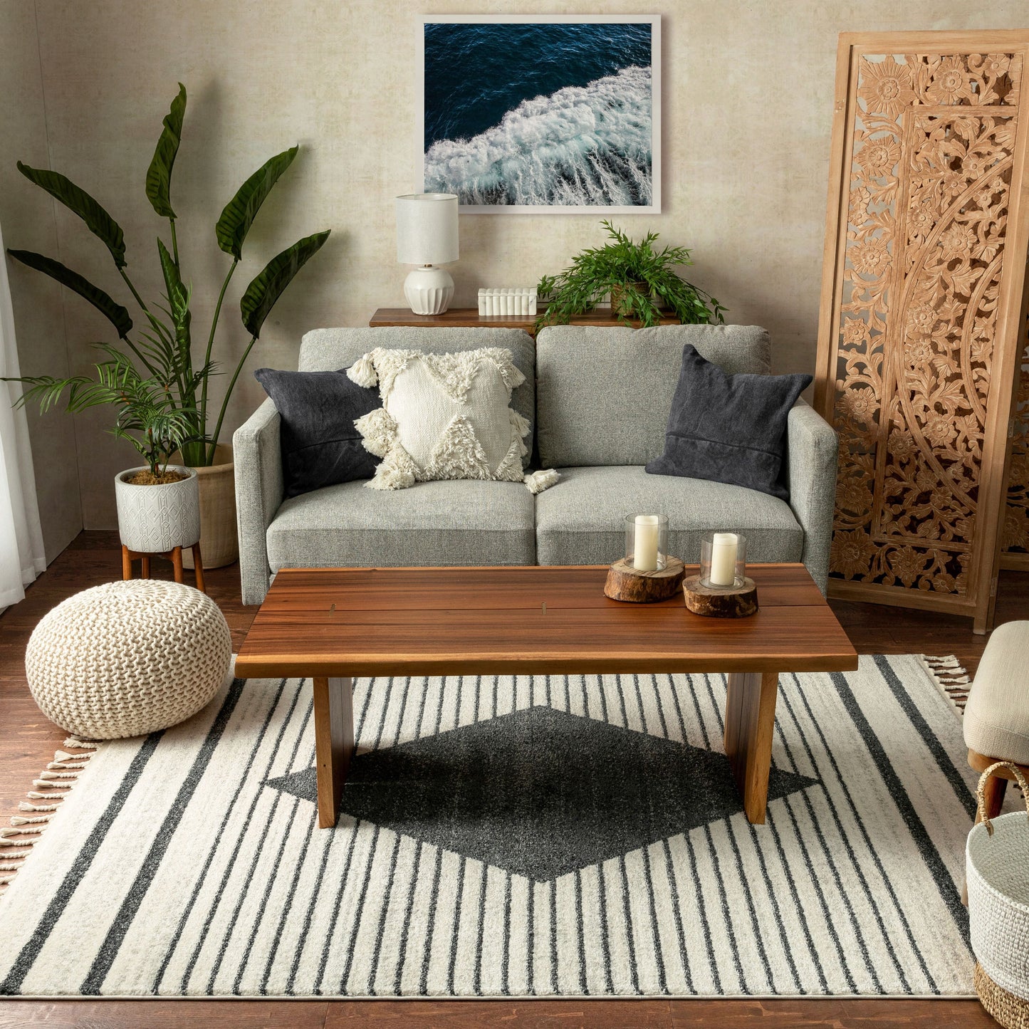 Josie Nordic Medallion Stripes Grey Rug SE-163