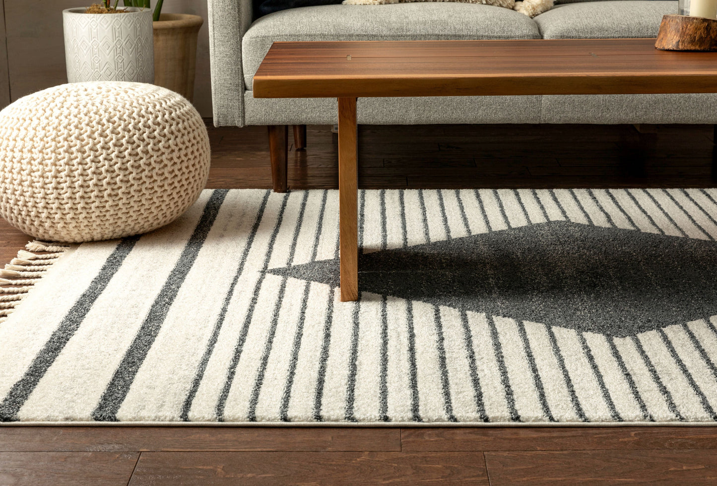 Josie Nordic Medallion Stripes Grey Rug SE-163