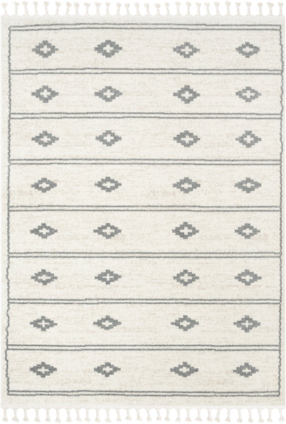 Parallel Moroccan Tribal Diamond Pattern Ivory Grey Rug SE-242