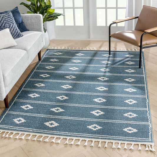Parallel Moroccan Tribal Diamond Pattern Blue Rug SE-244