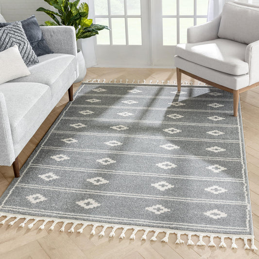 Parallel Moroccan Tribal Diamond Pattern Grey Rug SE-247