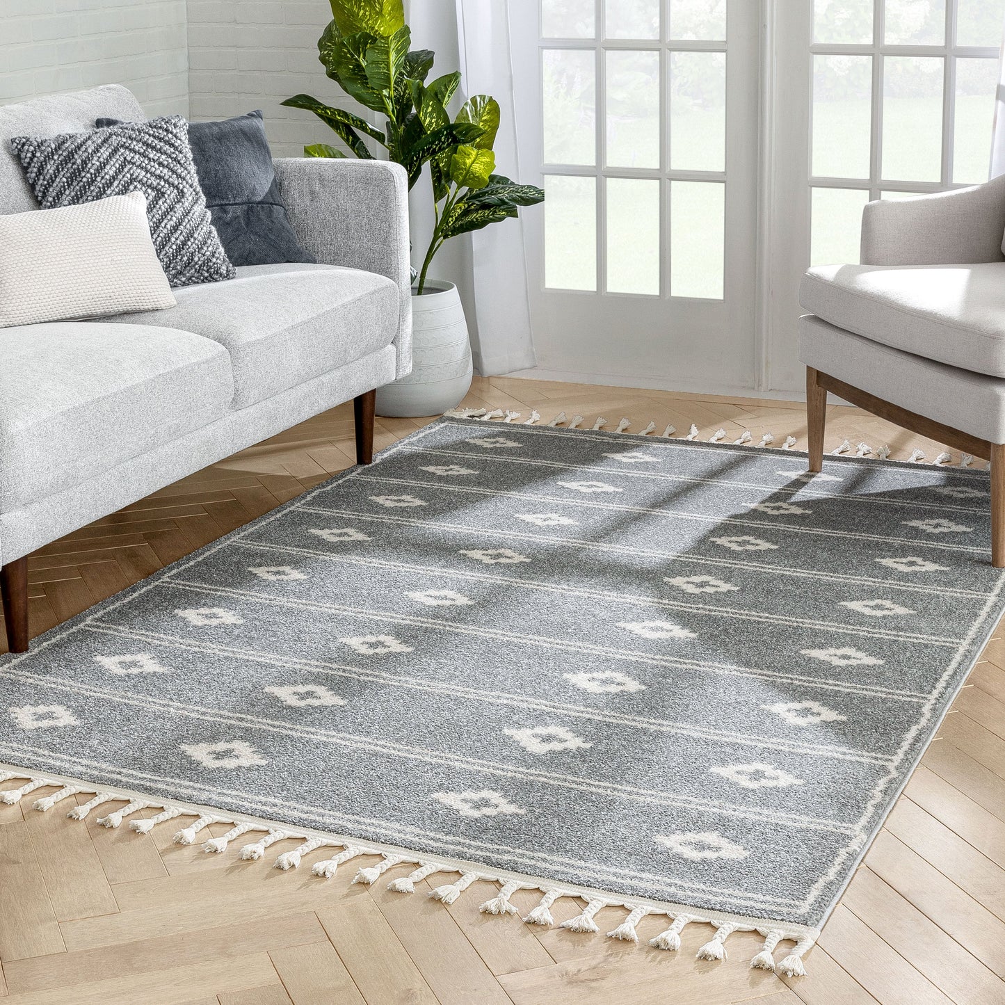 Parallel Moroccan Tribal Diamond Pattern Grey Rug SE-247