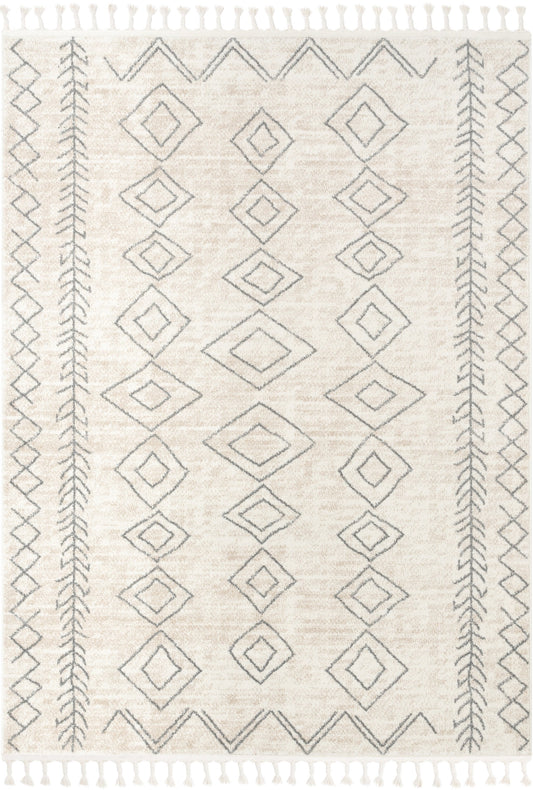Current Moroccan Tribal Diamond Pattern Ivory Grey Rug SE-252