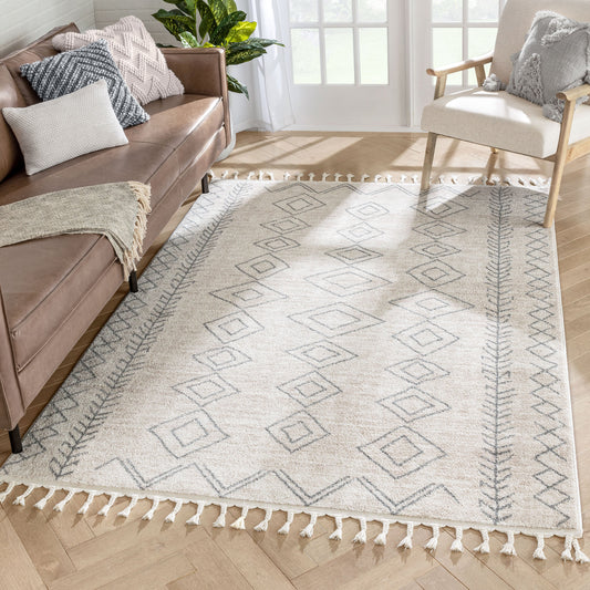 Current Moroccan Tribal Diamond Pattern Ivory Grey Rug SE-252