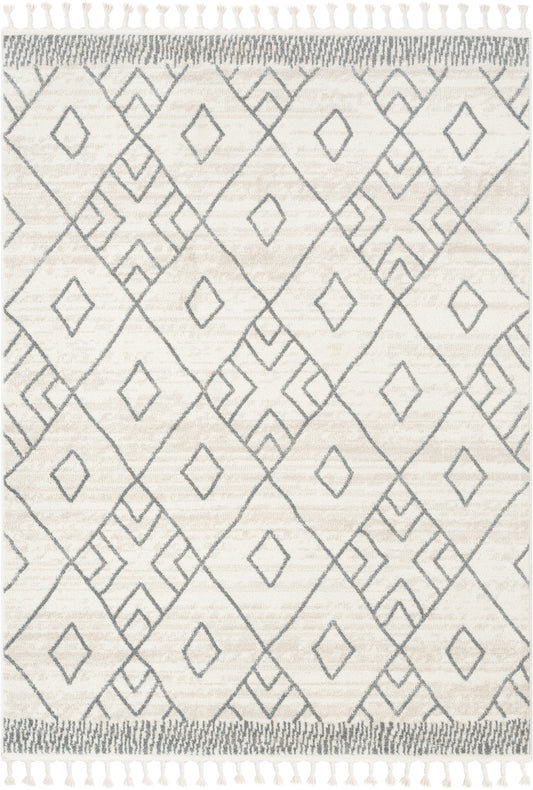 Diodelly Moroccan Lattice Trellis Ivory Grey Rug SE-262