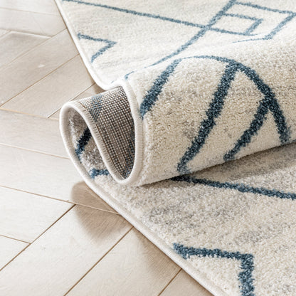Diodelly Moroccan Lattice Trellis Blue Ivory Rug SE-264