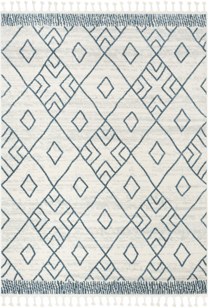 Diodelly Moroccan Lattice Trellis Blue Ivory Rug SE-264